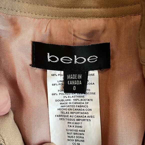 Bebe Military Tan Full Zip Blazer Jacket Military Band Mandarin Collar Twee Y2K - Picture 5 of 6